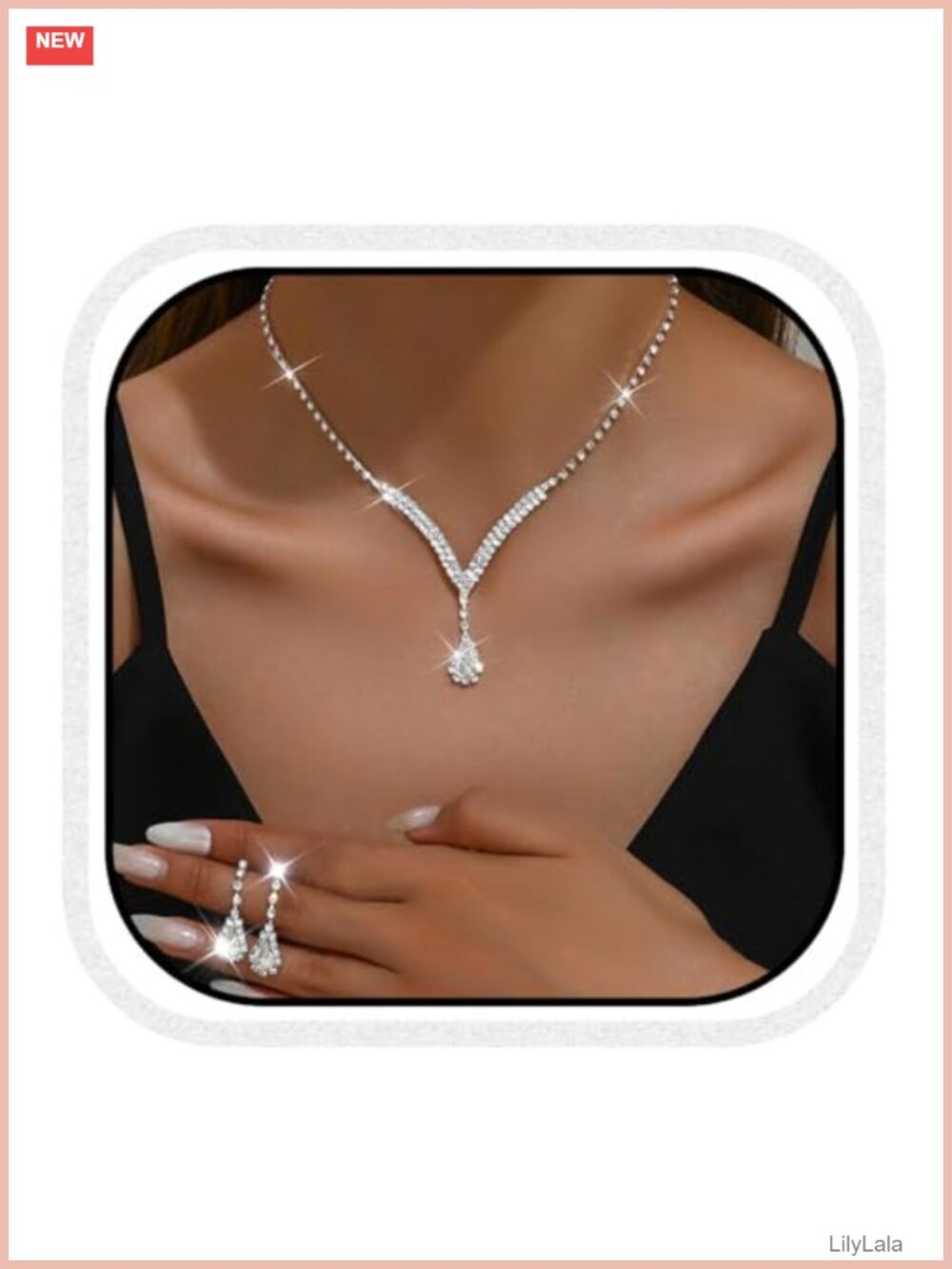 Crystal Rhinestone Bridal Wedding Necklace Earrings Set Formal Jewelry